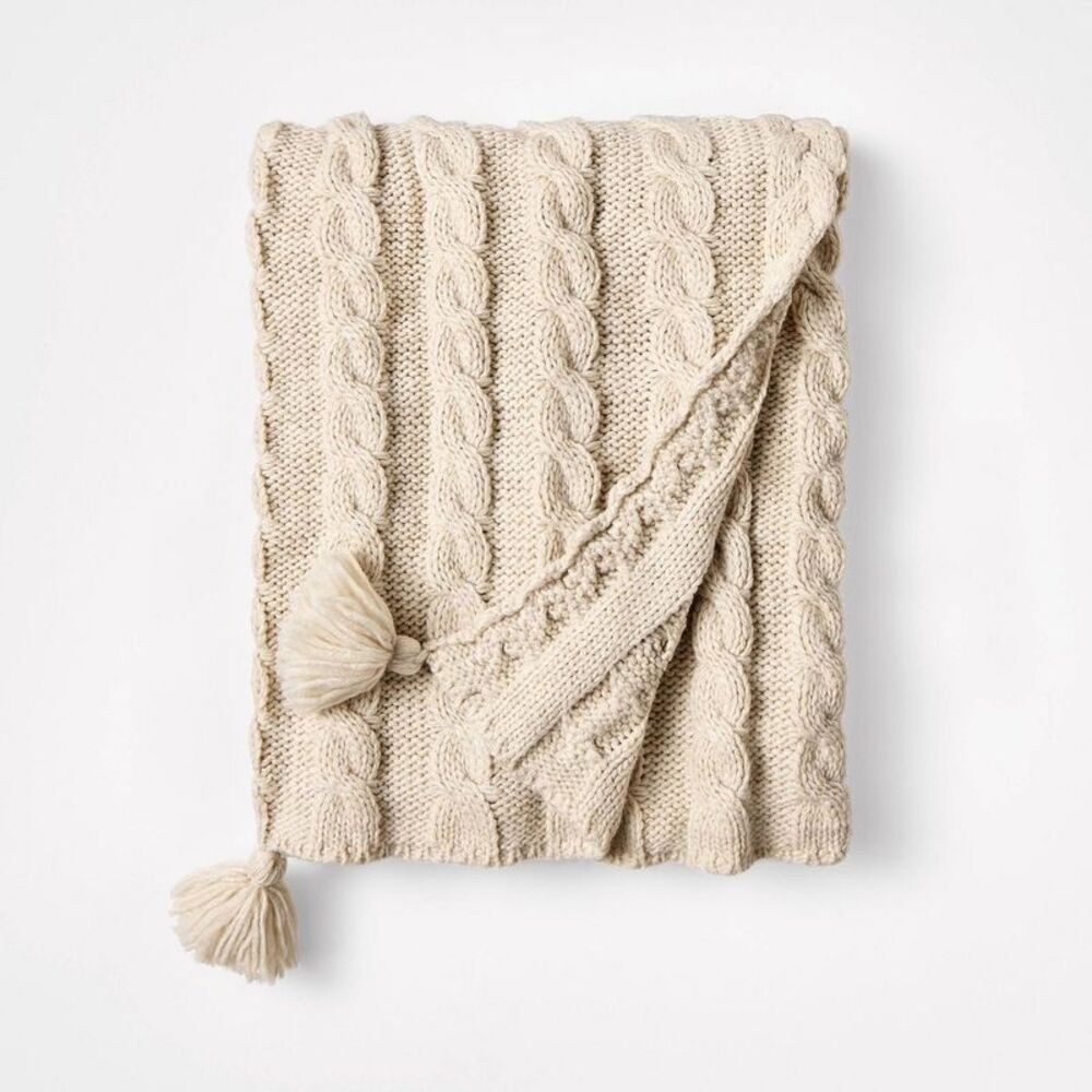Knit Tassel Braided Throw Ivory - Threshold design Ivory